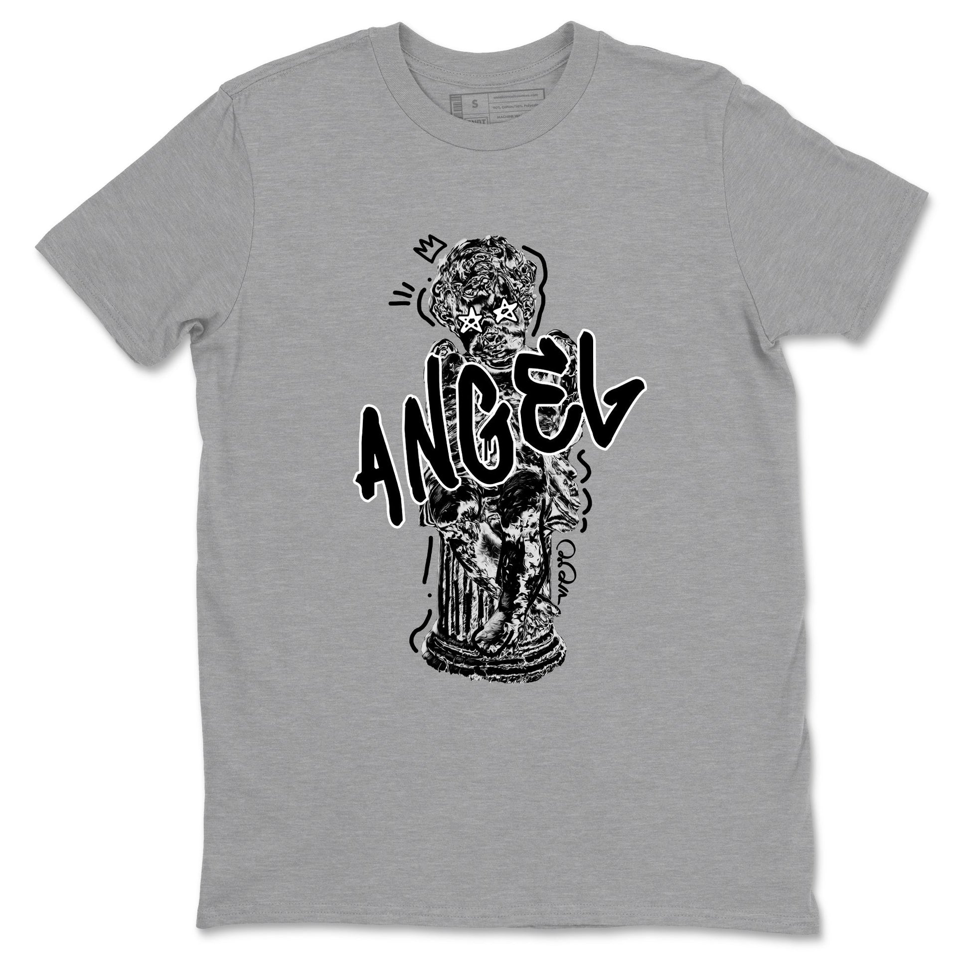 Sneaker Threads – Sneaker Tees To Match Air Jordan 4 Black Cat – Baby Angel Graphic Tee Heather Grey 2. Perfect for Jordan releases 2025 colorways.