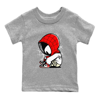 AJ 1 Black Toe Reimagined shirts to match jordans Baby Spider sneaker match tees AJ 1 Black Toe Reimagined SNRT Sneaker Tees streetwear brand Baby and Youth Heather Grey 2 cotton tee
