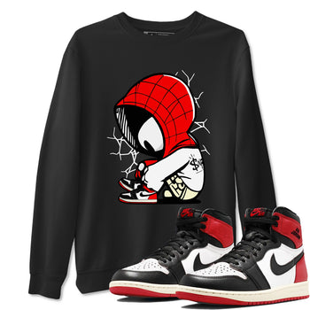 AJ 1 Black Toe Reimagined shirts to match jordans Baby Spider sneaker match tees AJ 1 Black Toe Reimagined SNRT Sneaker Tees streetwear brand Black 1 unisex cotton tee