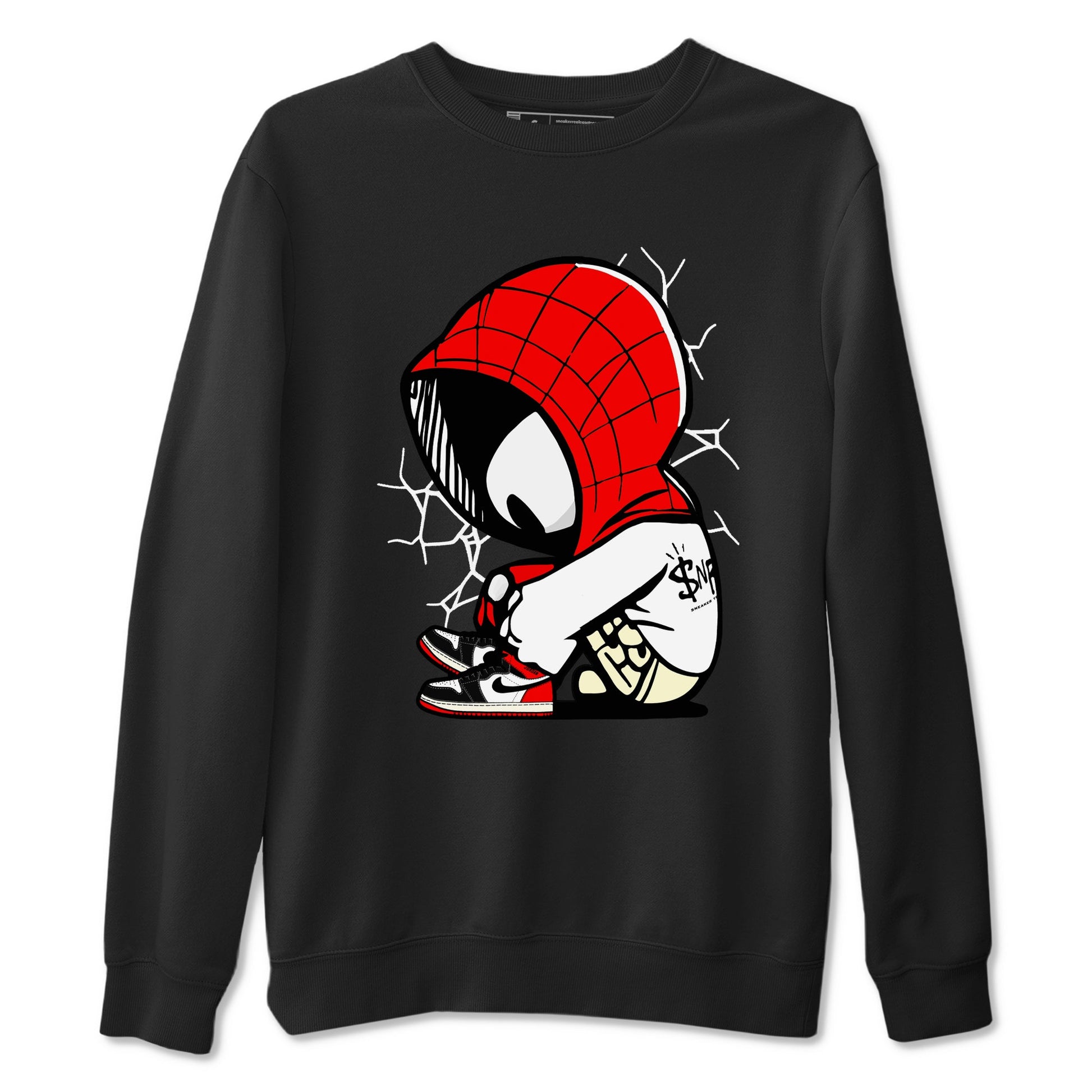 AJ 1 Black Toe Reimagined shirts to match jordans Baby Spider sneaker match tees AJ 1 Black Toe Reimagined SNRT Sneaker Tees streetwear brand Black 2 unisex cotton tee