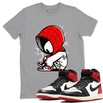 AJ 1 Black Toe Reimagined shirts to match jordans Baby Spider sneaker match tees AJ 1 Black Toe Reimagined SNRT Sneaker Tees streetwear brand Heather Grey 1 unisex cotton tee
