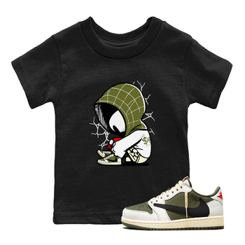 1s Travis Scott Medium Olive shirts to match jordans Baby Spider sneaker match tees Air Jordan 1 Travis Scott Medium Olive SNRT Sneaker Tees streetwear brand Baby and Youth Black 1 cotton tee