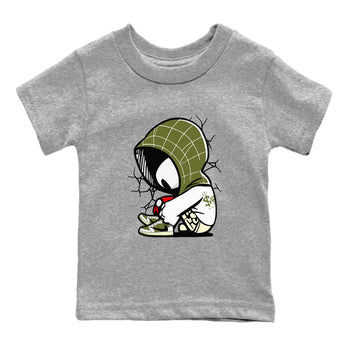 1s Travis Scott Medium Olive shirts to match jordans Baby Spider sneaker match tees Air Jordan 1 Travis Scott Medium Olive SNRT Sneaker Tees streetwear brand Baby and Youth Heather Grey 2 cotton tee
