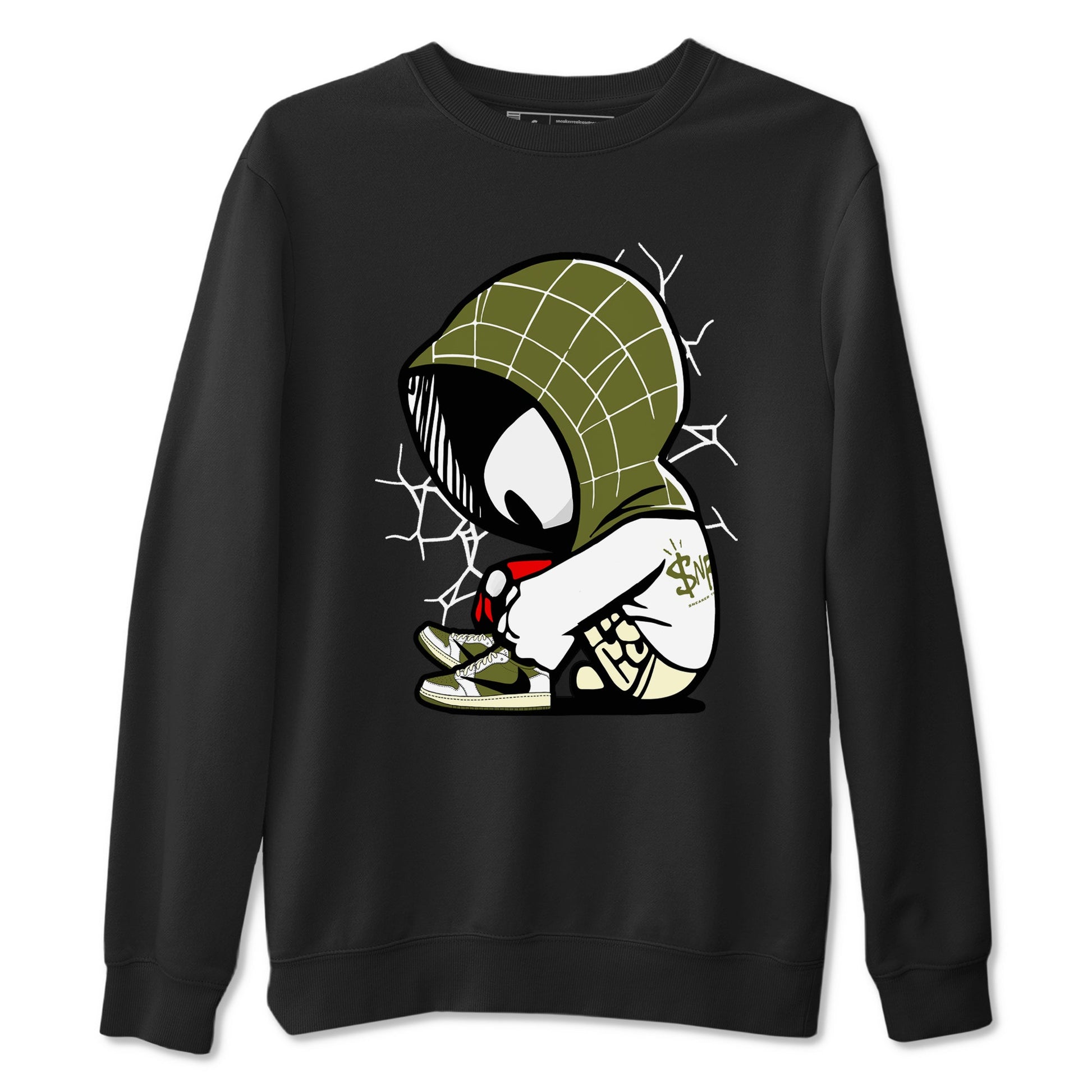 1s Travis Scott Medium Olive shirts to match jordans Baby Spider sneaker match tees Air Jordan 1 Travis Scott Medium Olive SNRT Sneaker Tees streetwear brand Black 2 unisex cotton tee