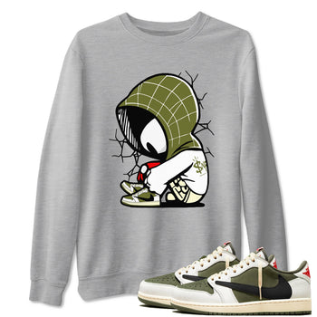 1s Travis Scott Medium Olive shirts to match jordans Baby Spider sneaker match tees Air Jordan 1 Travis Scott Medium Olive SNRT Sneaker Tees streetwear brand Heather Grey 1 unisex cotton tee