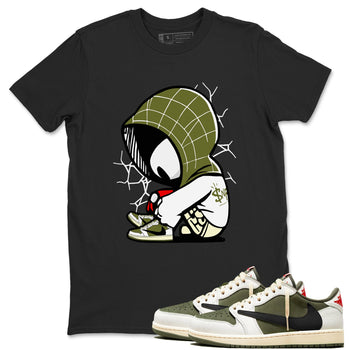 1s Travis Scott Medium Olive shirts to match jordans Baby Spider sneaker match tees Air Jordan 1 Travis Scott Medium Olive SNRT Sneaker Tees streetwear brand Black 1 unisex cotton tee