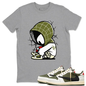1s Travis Scott Medium Olive shirts to match jordans Baby Spider sneaker match tees Air Jordan 1 Travis Scott Medium Olive SNRT Sneaker Tees streetwear brand Heather Grey 1 unisex cotton tee
