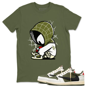 1s Travis Scott Medium Olive shirts to match jordans Baby Spider sneaker match tees Air Jordan 1 Travis Scott Medium Olive SNRT Sneaker Tees streetwear brand Military Green 1 unisex cotton tee