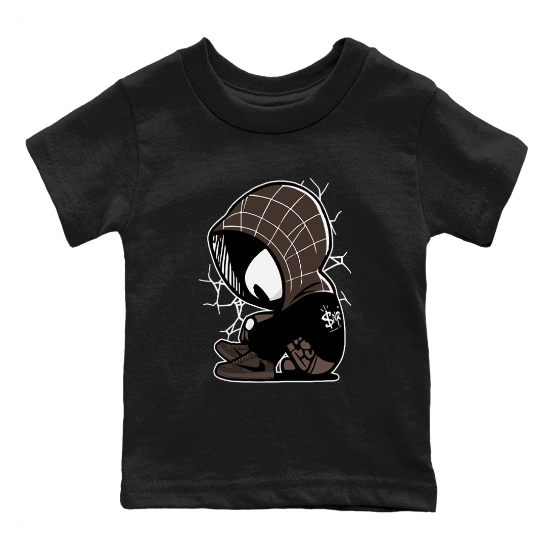 1s Travis Scott Velvet Brown shirts to match jordans Baby Spider best t shirts to wear with jordans Travis Scott x Air Jordan 1 Low OG Velvet Brown match shoes to clothes SNRT Sneaker Tees Youth Baby Black 2 tee