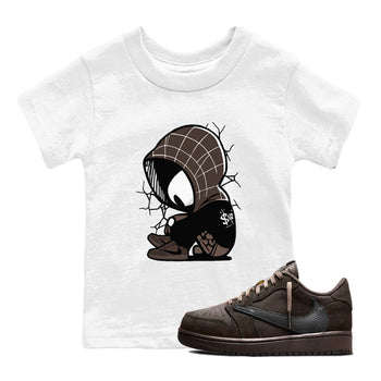 1s Travis Scott Velvet Brown shirts to match jordans Baby Spider best t shirts to wear with jordans Travis Scott x Air Jordan 1 Low OG Velvet Brown match shoes to clothes SNRT Sneaker Tees Youth Baby White 1 tee