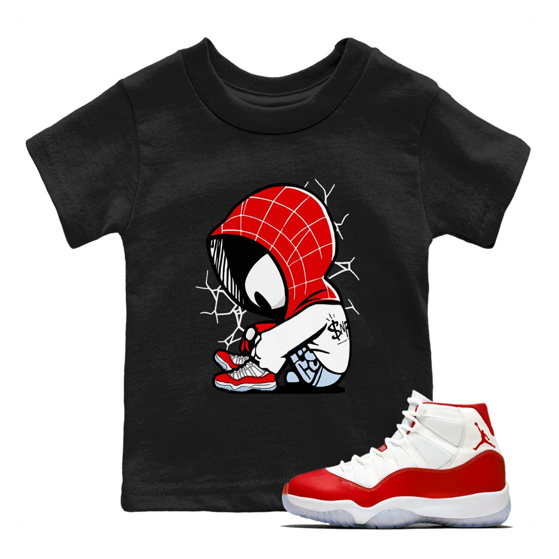 11s Cherry shirts to match jordans Baby Spider sneaker match tees Air Jordan 11 Retro Cherry match shoes to clothes SNRT Sneaker Tees Youth Baby Black 1 tee