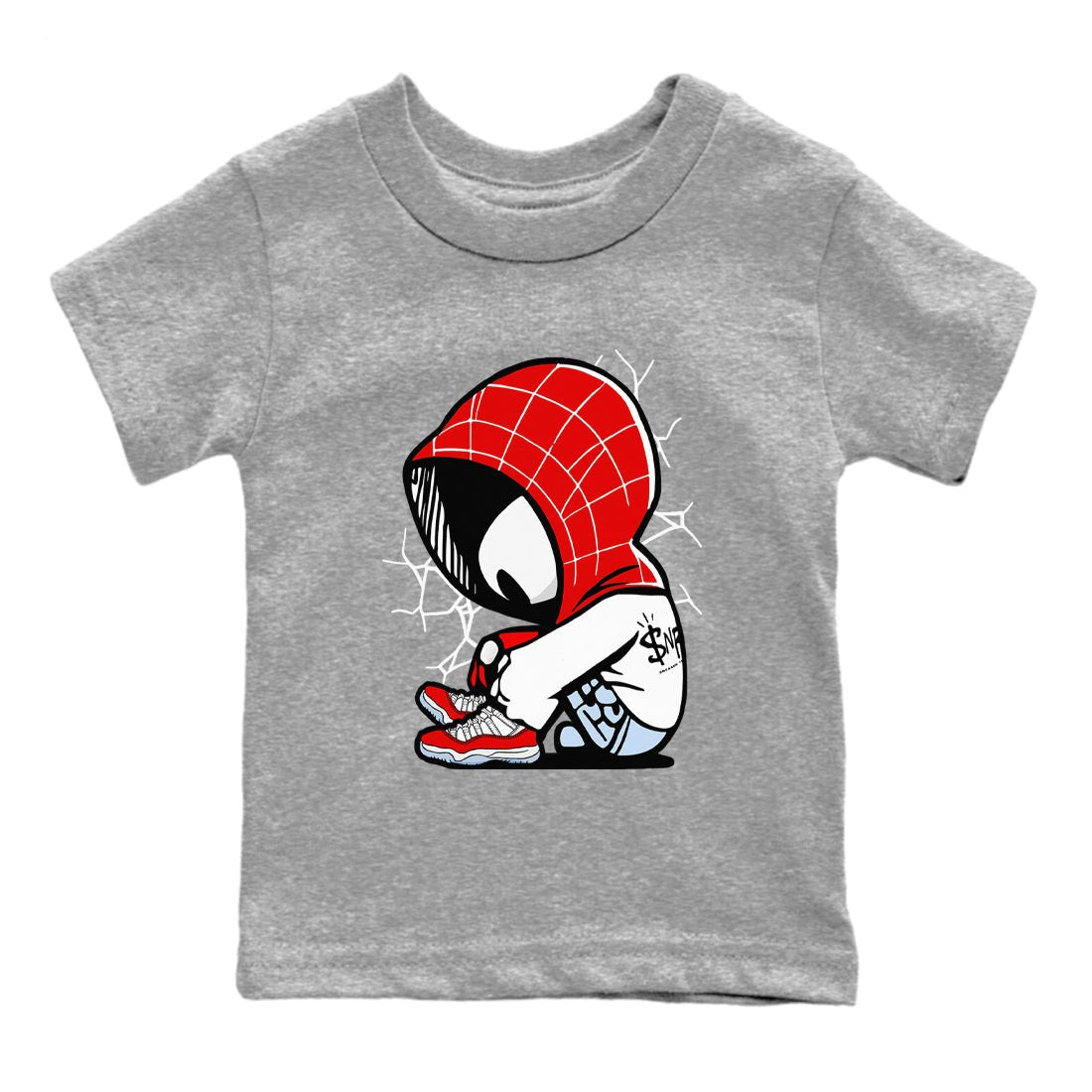 11s Cherry shirts to match jordans Baby Spider sneaker match tees Air Jordan 11 Retro Cherry match shoes to clothes SNRT Sneaker Tees Youth Baby Heather Grey 2 tee