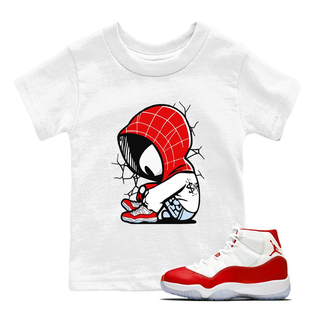 11s Cherry shirts to match jordans Baby Spider sneaker match tees Air Jordan 11 Retro Cherry match shoes to clothes SNRT Sneaker Tees Youth Baby White 1 tee