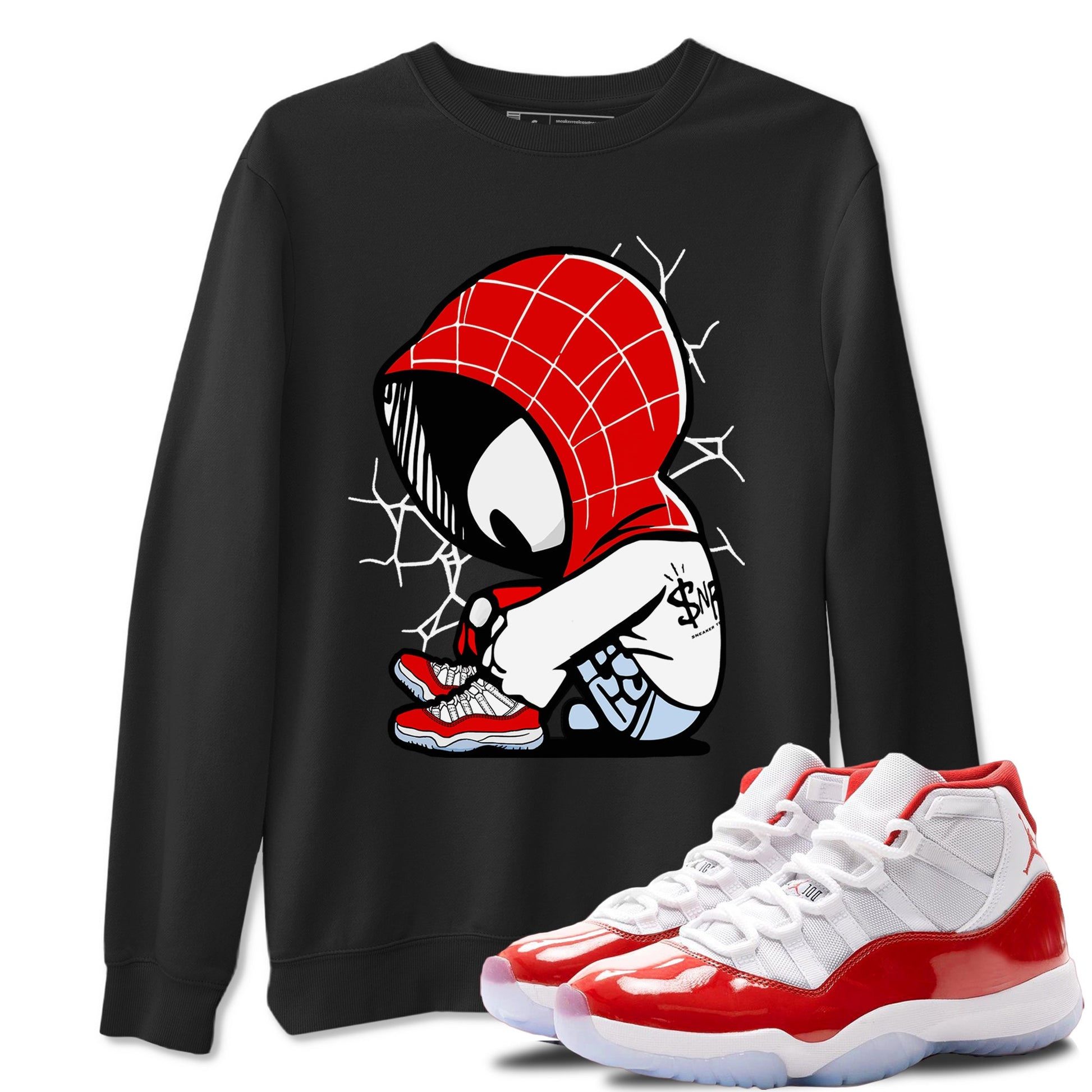 11s Cherry shirts to match jordans Baby Spider sneaker match tees Air Jordan 11 Retro Cherry match shoes to clothes SNRT Sneaker Tees unisex cotton Black 1 shirts