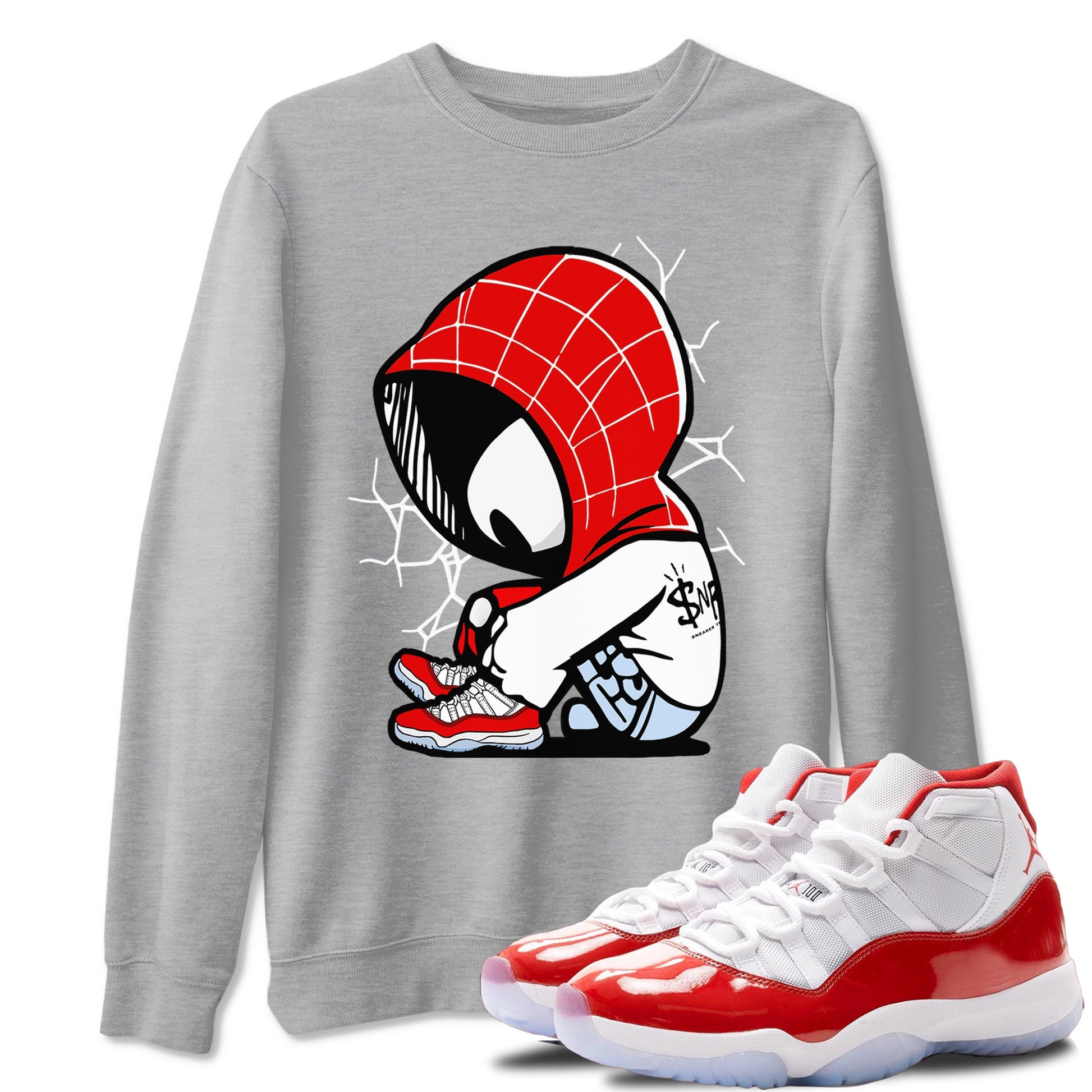 11s Cherry shirts to match jordans Baby Spider sneaker match tees Air Jordan 11 Retro Cherry match shoes to clothes SNRT Sneaker Tees unisex cotton Heather Grey 1 shirts