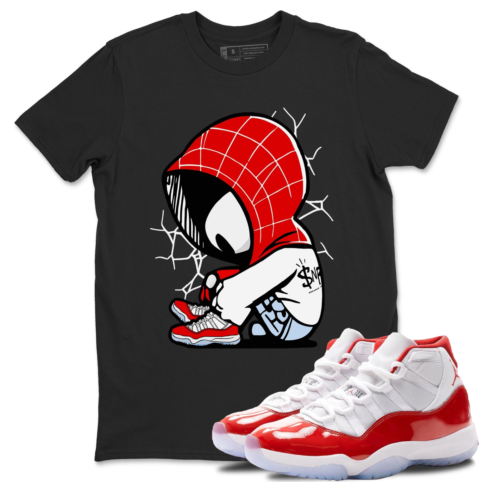 11s Cherry shirts to match jordans Baby Spider sneaker match tees Air Jordan 11 Retro Cherry match shoes to clothes SNRT Sneaker Tees unisex cotton Black 1 shirts