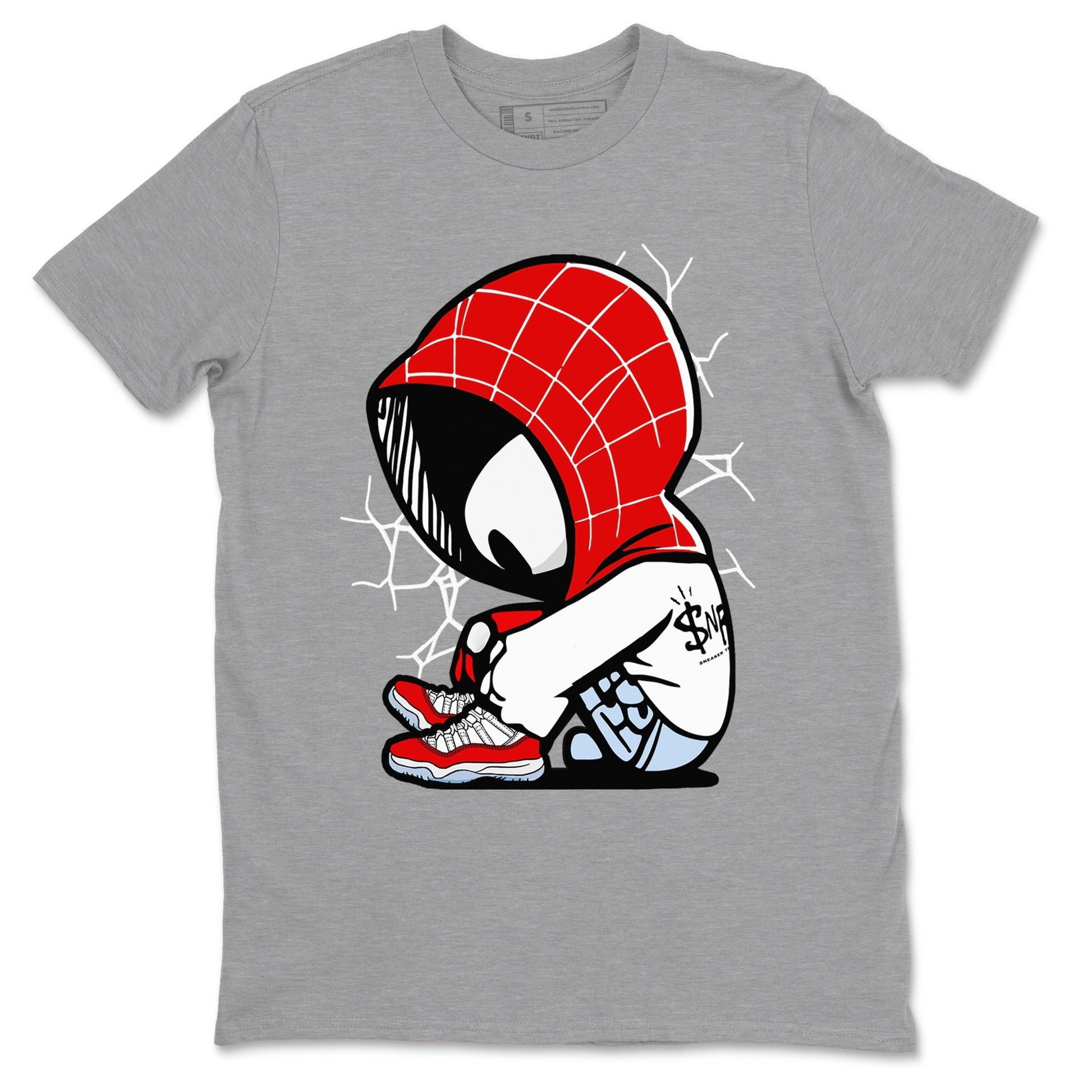 11s Cherry shirts to match jordans Baby Spider sneaker match tees Air Jordan 11 Retro Cherry match shoes to clothes SNRT Sneaker Tees unisex cotton Heather Grey 2 shirts