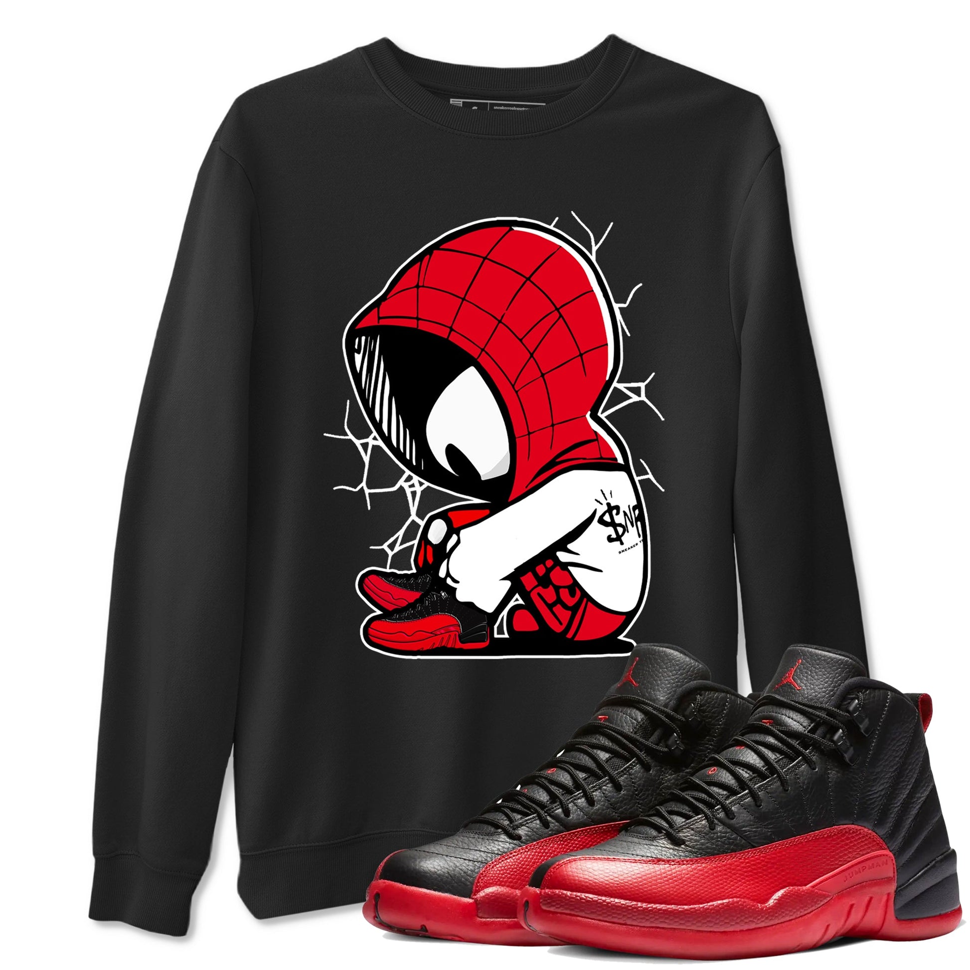 12s Flu Game shirts to match jordans Baby Spider sneaker match tees Air Jordan 12 Retro Flu Game match shoes to clothes SNRT Sneaker Tees unisex cotton Black 1 shirts