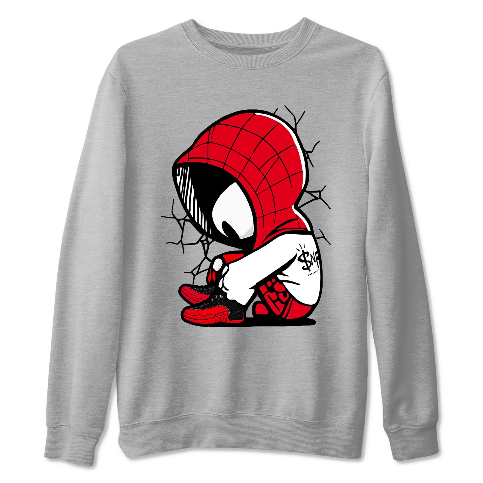 12s Flu Game shirts to match jordans Baby Spider sneaker match tees Air Jordan 12 Retro Flu Game match shoes to clothes SNRT Sneaker Tees unisex cotton Heather Grey 2 shirts