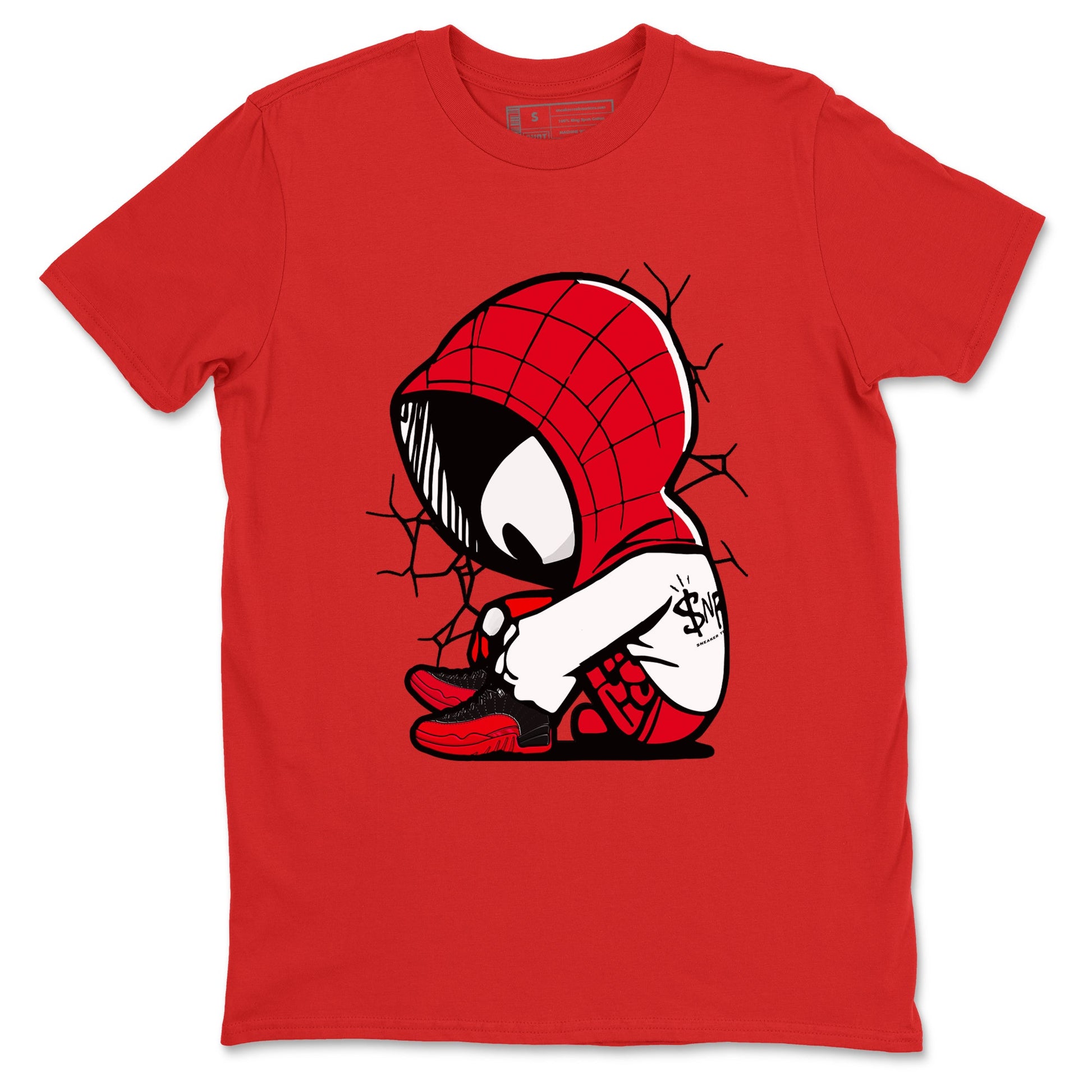 12s Flu Game shirts to match jordans Baby Spider sneaker match tees Air Jordan 12 Retro Flu Game match shoes to clothes SNRT Sneaker Tees unisex cotton Red 2 shirts