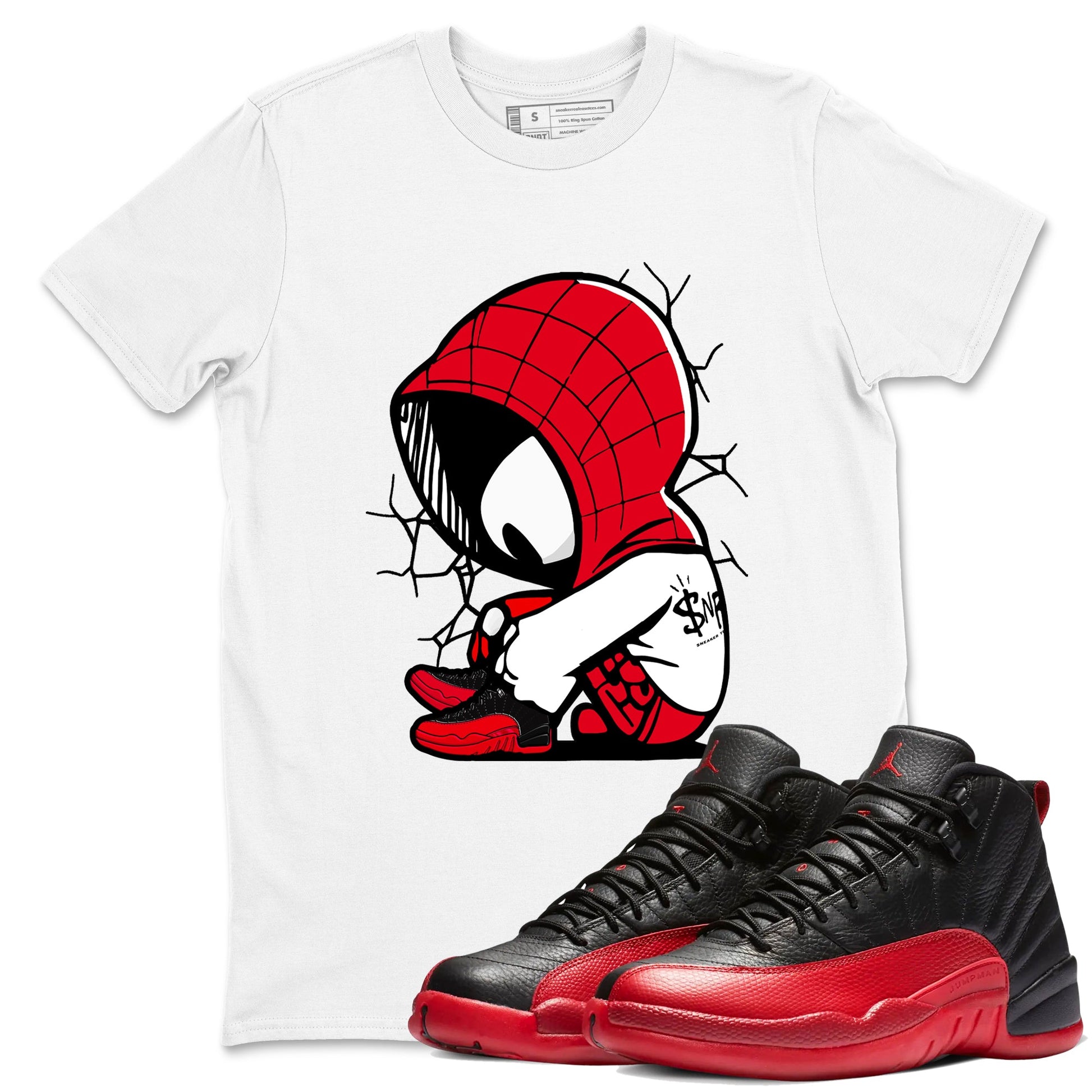 12s Flu Game shirts to match jordans Baby Spider sneaker match tees Air Jordan 12 Retro Flu Game match shoes to clothes SNRT Sneaker Tees unisex cotton White 1 shirts