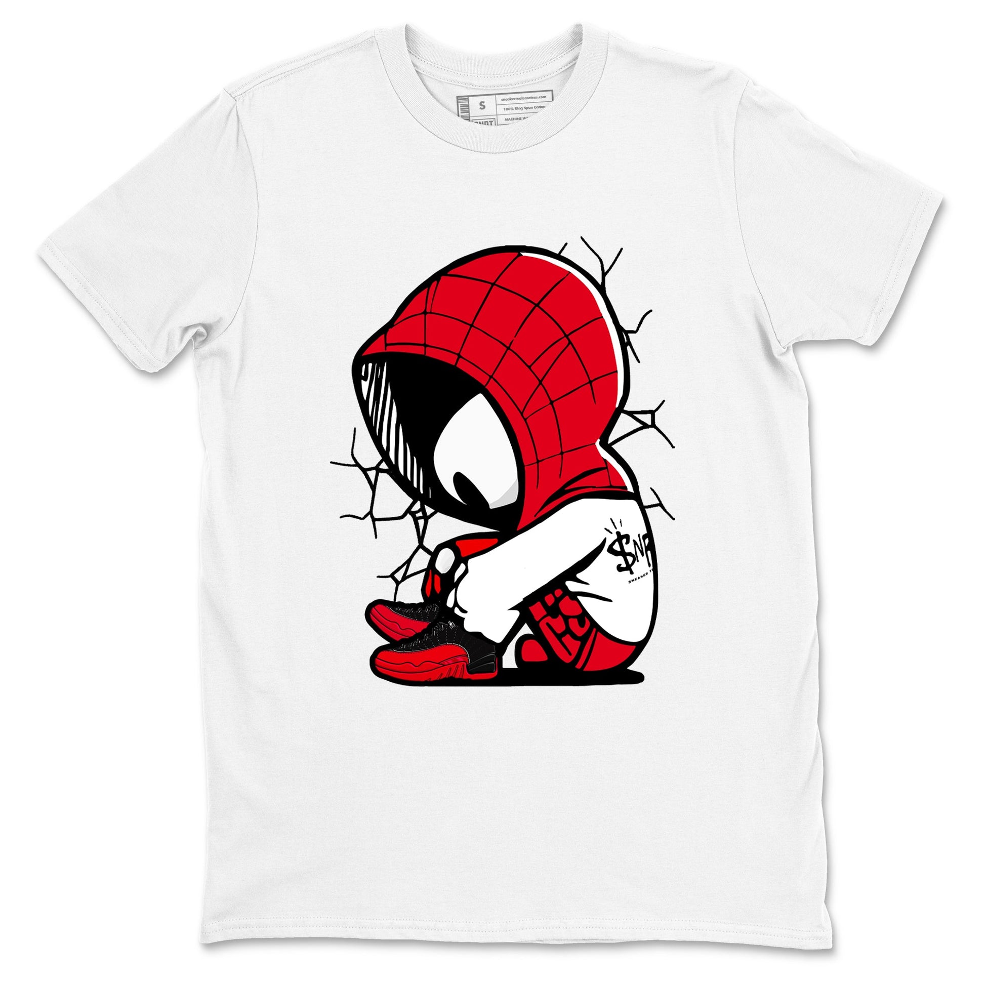 12s Flu Game shirts to match jordans Baby Spider sneaker match tees Air Jordan 12 Retro Flu Game match shoes to clothes SNRT Sneaker Tees unisex cotton White 2 shirts