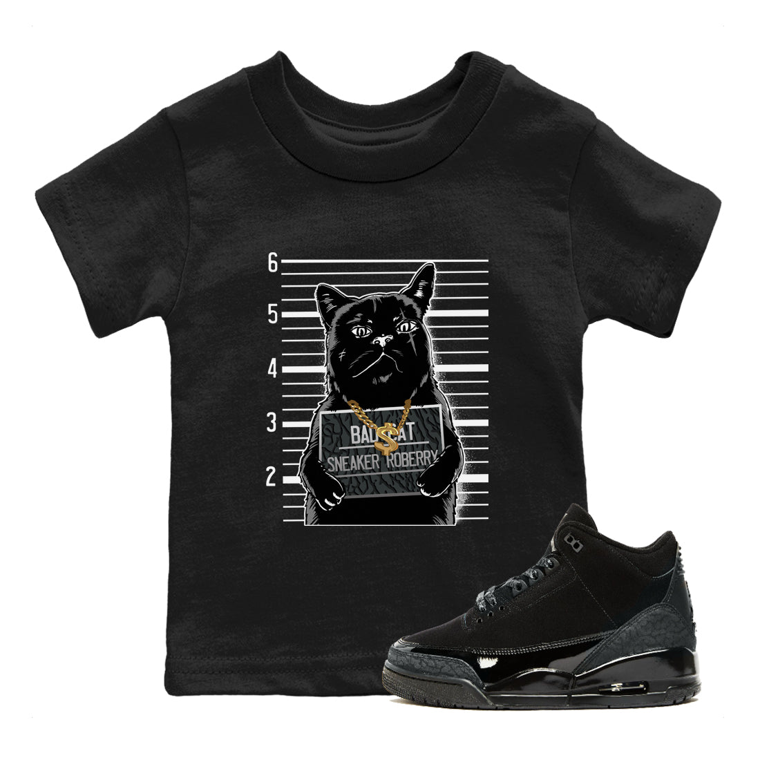 Air Jordan 3 Black Cat shirts to match jordans Bad Cat sneaker match tees Jordan 3 Retro Black Cat best t shirts to wear with jordans SNRT Sneaker Tees Youth Baby Black 1 tee