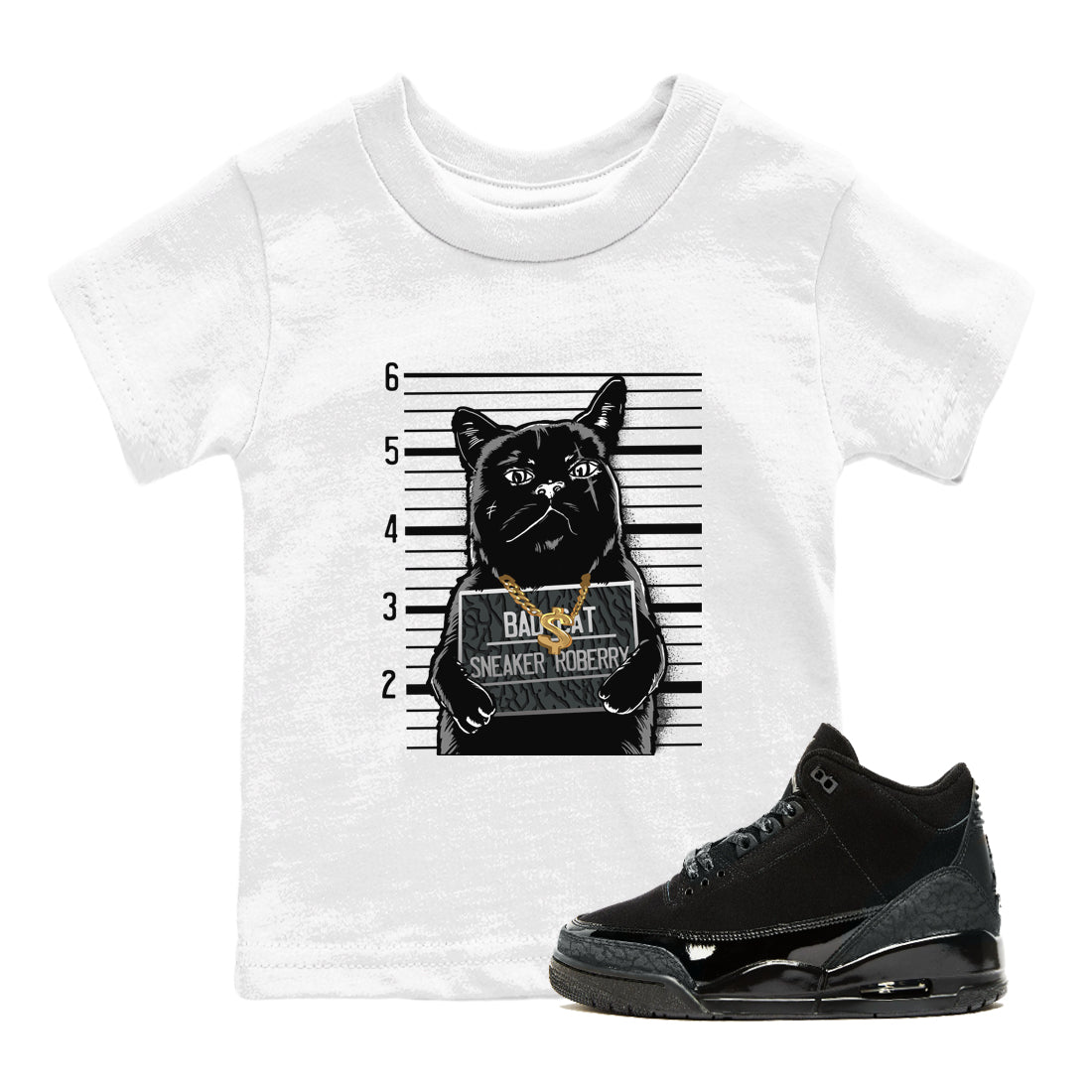 Air Jordan 3 Black Cat shirts to match jordans Bad Cat sneaker match tees Jordan 3 Retro Black Cat best t shirts to wear with jordans SNRT Sneaker Tees Youth Baby White 1 tee
