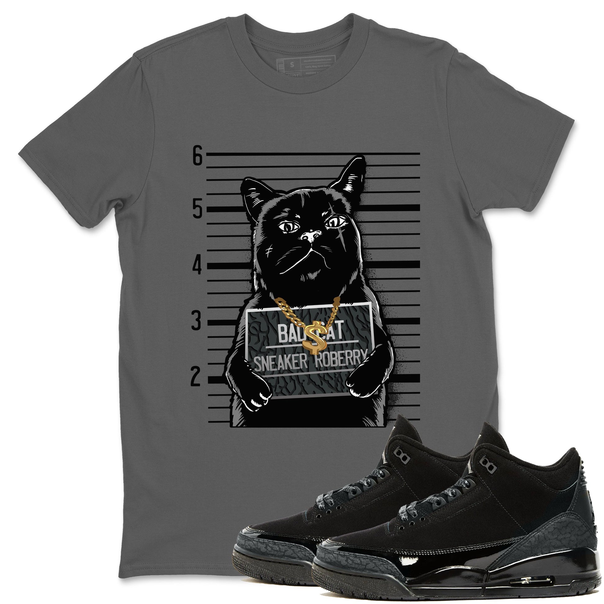 Air Jordan 3 Black Cat shirts to match jordans Bad Cat sneaker match tees Jordan 3 Retro Black Cat best t shirts to wear with jordans SNRT Sneaker Tees unisex cotton Cool Grey 1 shirts