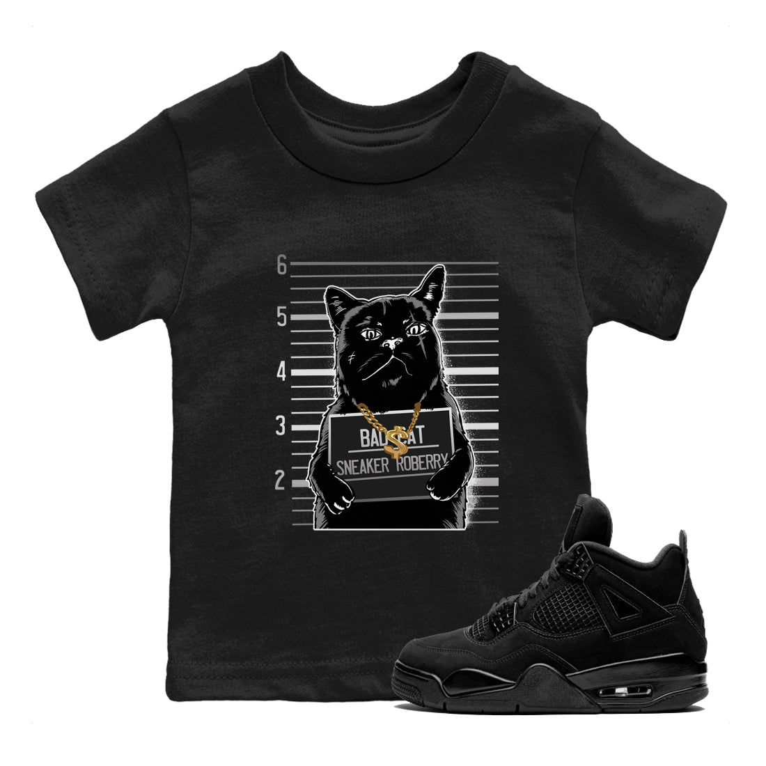 4s Black Cat shirts to match jordans Bad Cat sneaker match tees Air Jordan 4 Black Cat match shoes to clothes SNRT Sneaker Tees Youth Baby Black 1 tee