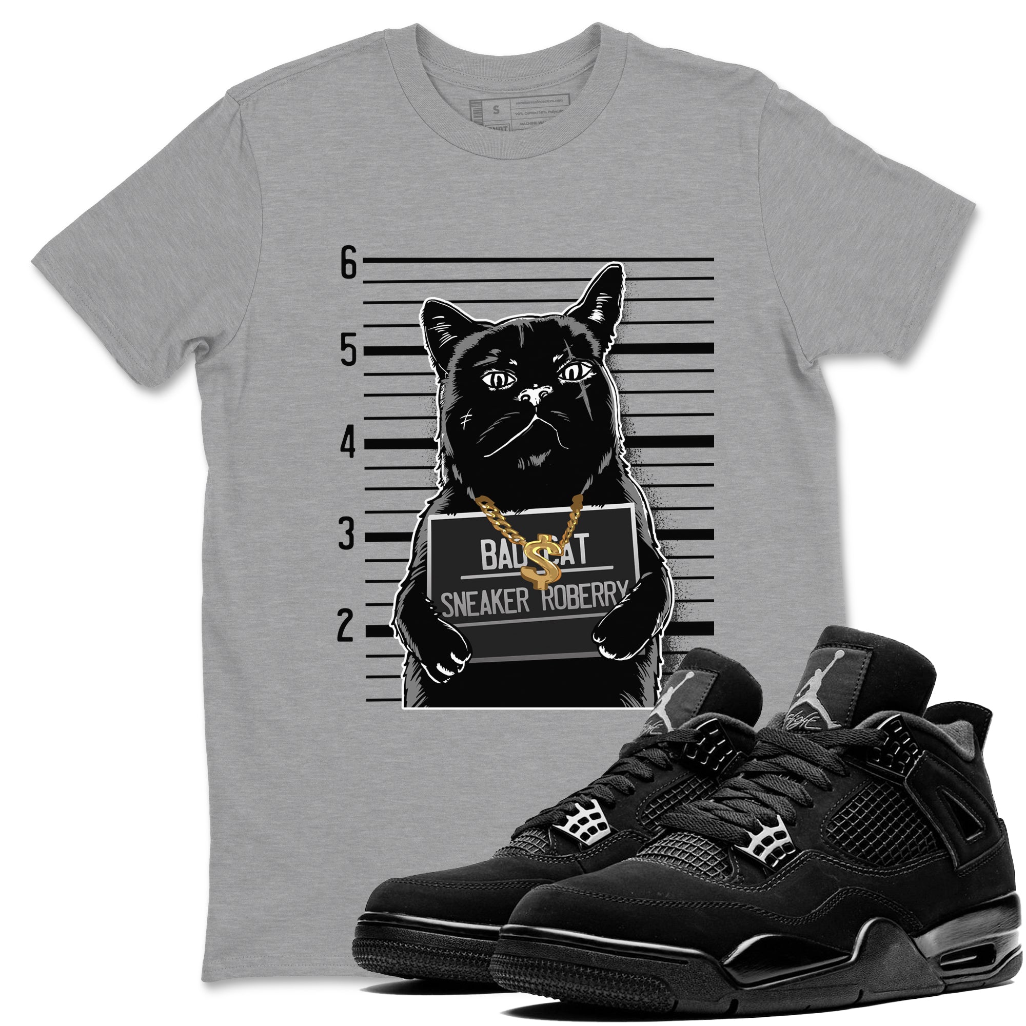 4s Black Cat shirts to match jordans Bad Cat sneaker match tees Air Jordan 4 Black Cat match shoes to clothes SNRT Sneaker Tees unisex cotton Heather Grey 1 shirts