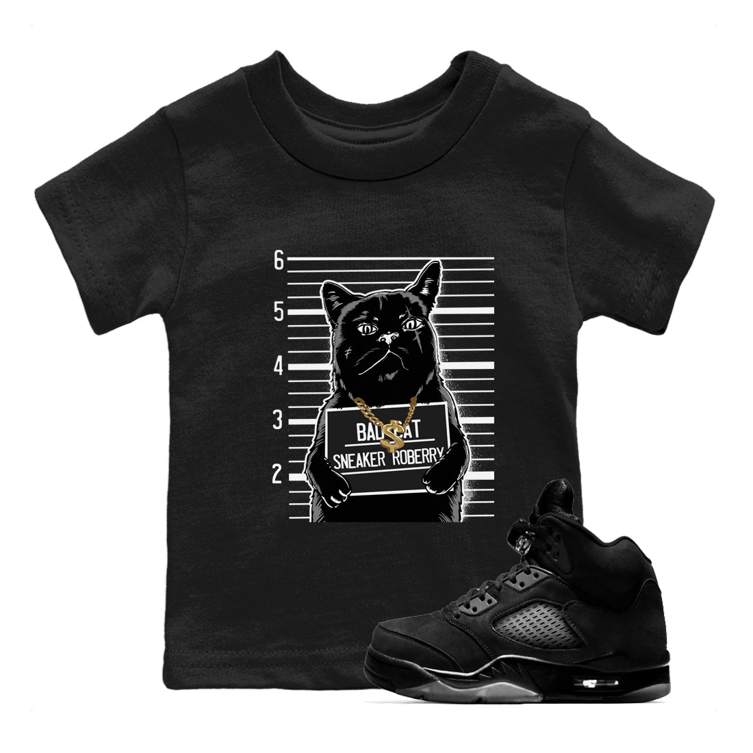 5s Black Cat shirts to match jordans Bad Cat sneaker match tees Air Jordan 5 Black Cat match shoes to clothes SNRT Sneaker Tees Youth Baby Black 1 tee