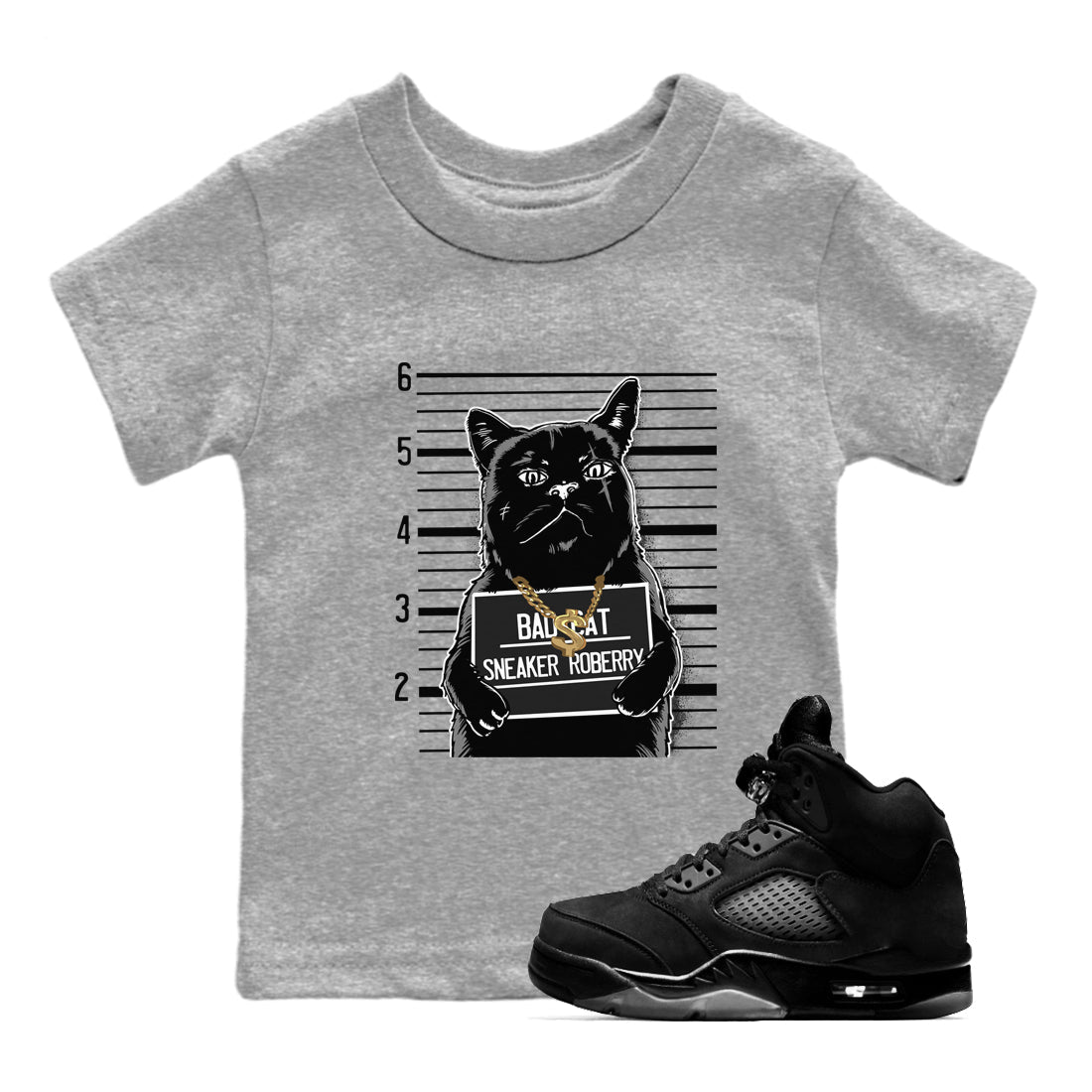 5s Black Cat shirts to match jordans Bad Cat sneaker match tees Air Jordan 5 Black Cat match shoes to clothes SNRT Sneaker Tees Youth Baby Heather Grey 1 tee