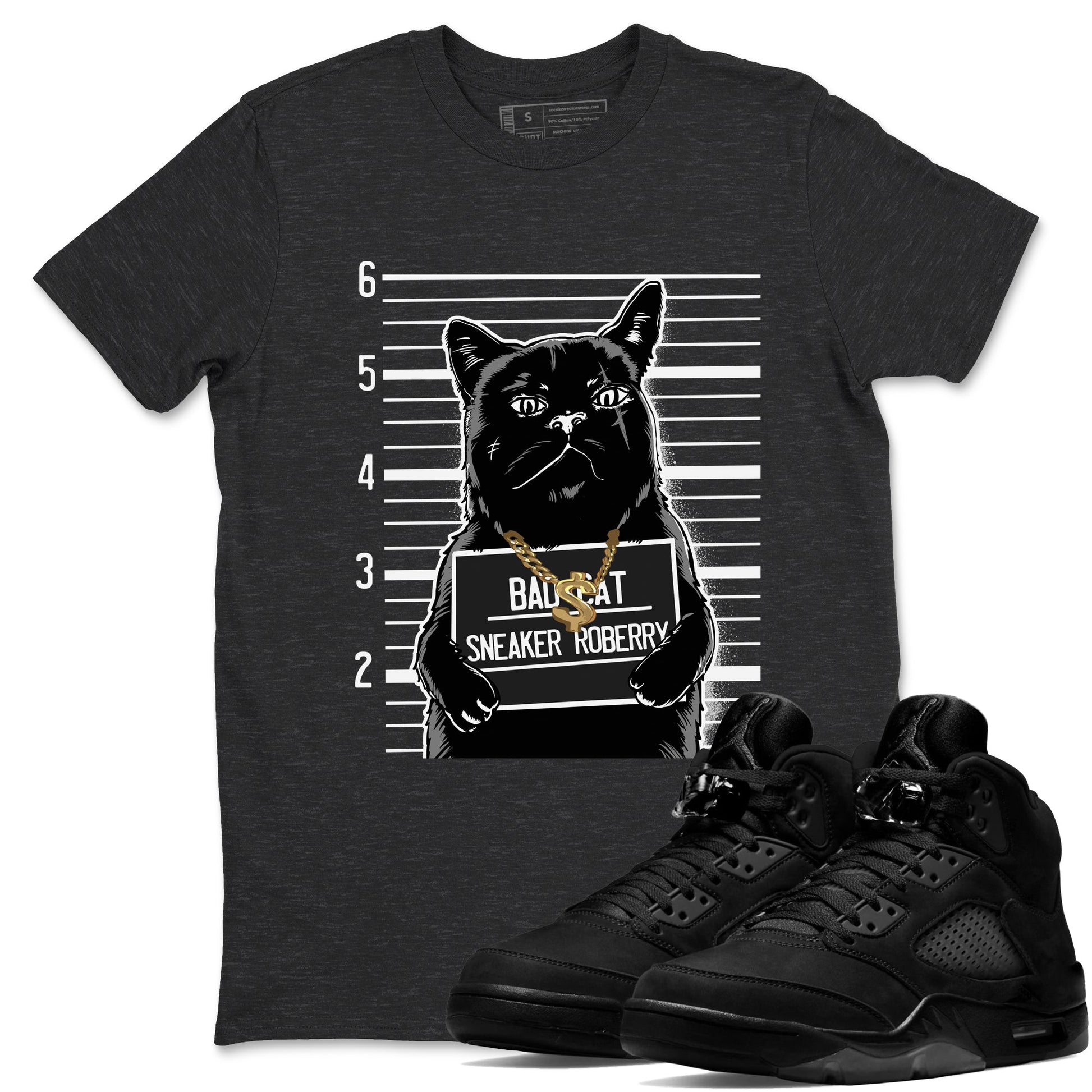 5s Black Cat shirts to match jordans Bad Cat sneaker match tees Air Jordan 5 Black Cat match shoes to clothes SNRT Sneaker Tees unisex cotton Charcoal Heather 1 shirts