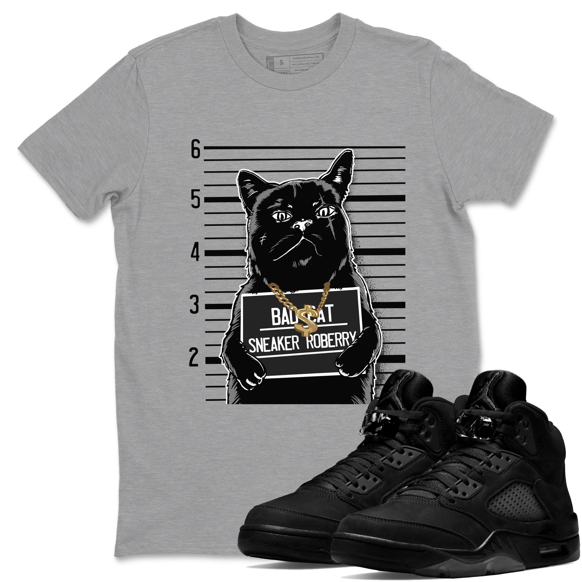 5s Black Cat shirts to match jordans Bad Cat sneaker match tees Air Jordan 5 Black Cat match shoes to clothes SNRT Sneaker Tees unisex cotton Heather Grey 1 shirts