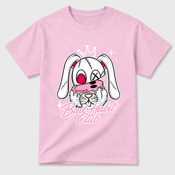 Perfect Sneakerhead Fashion Outfits – Sneaker Tees To Match Air Jordan 1 Low OG x Travis Scott Tropical Pink Shoes – Bad Habit Club Graphic Tee Pink 2