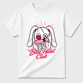 Perfect Sneakerhead Fashion Outfits – Sneaker Tees To Match Air Jordan 1 Low OG x Travis Scott Tropical Pink Shoes – Bad Habit Club Graphic Tee White 2