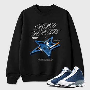 Bad Habits Graphic T-Shirt sneaker match tee designed for the Air Jordan 13 Flint, featuring coordinated color options for a perfect streetwear match. Black 1 shirt.