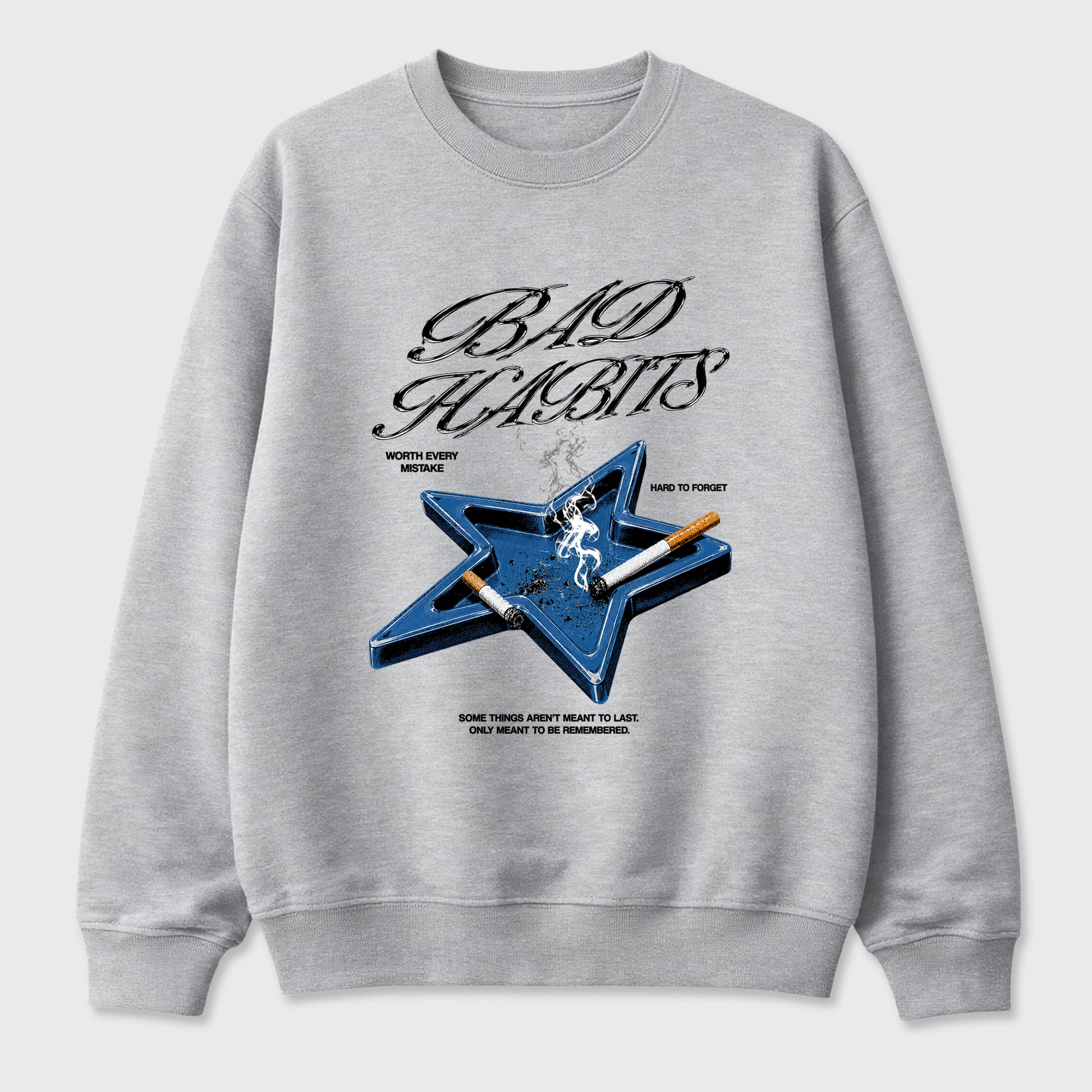Bad Habits Graphic T-Shirt sneaker match tee designed for the Air Jordan 13 Flint, featuring coordinated color options for a perfect streetwear match. Heather Grey 2 shirt.