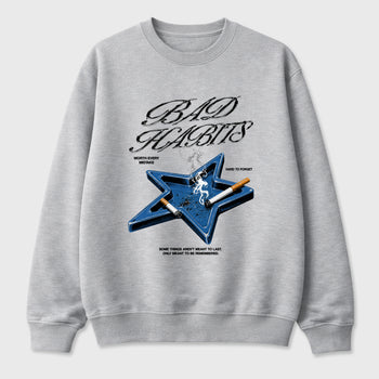 Bad Habits Graphic T-Shirt sneaker match tee designed for the Air Jordan 13 Flint, featuring coordinated color options for a perfect streetwear match. Heather Grey 2 shirt.