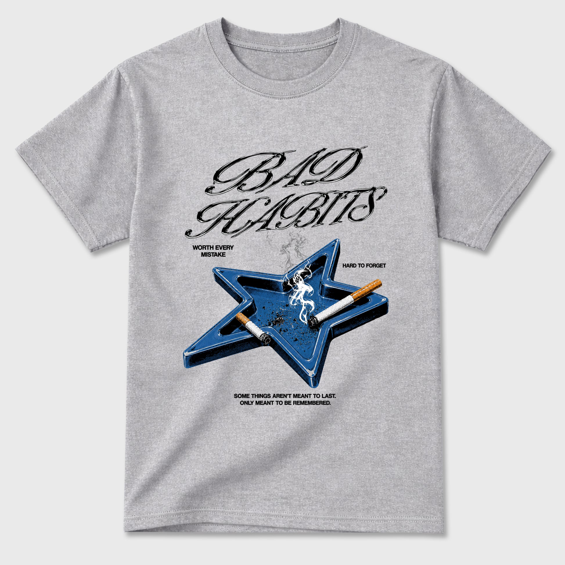 Bad Habits Graphic T-Shirt sneaker match tee designed for the Air Jordan 13 Flint, featuring coordinated color options for a perfect streetwear match. Heather Grey 2 shirt.