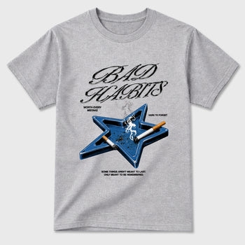 Bad Habits Graphic T-Shirt sneaker match tee designed for the Air Jordan 13 Flint, featuring coordinated color options for a perfect streetwear match. Heather Grey 2 shirt.