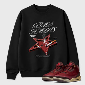 Bad Habits Graphic T-Shirt sneaker match tee designed for the Air Jordan 3 Bin 23, featuring coordinated color options for a perfect streetwear match. Black 1 shirt.