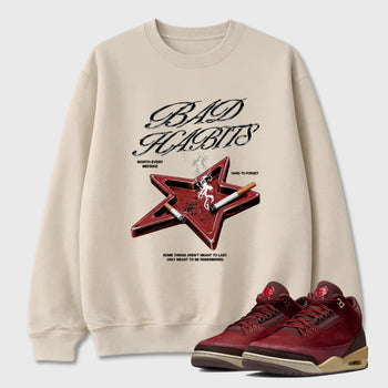 Bad Habits Graphic T-Shirt sneaker match tee designed for the Air Jordan 3 Bin 23, featuring coordinated color options for a perfect streetwear match. Natural 1 shirt.