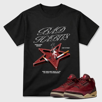 Bad Habits Graphic T-Shirt sneaker match tee designed for the Air Jordan 3 Bin 23, featuring coordinated color options for a perfect streetwear match. Black 1 shirt.