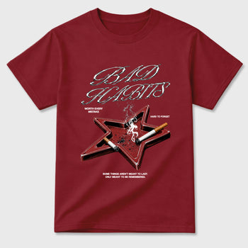 Bad Habits Graphic T-Shirt sneaker match tee designed for the Air Jordan 3 Bin 23, featuring coordinated color options for a perfect streetwear match. Cardinal 2 shirt.