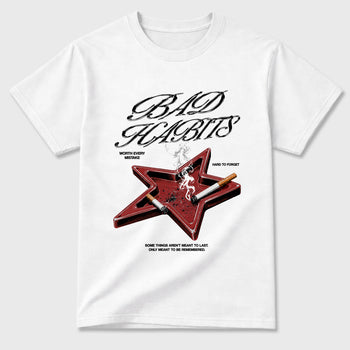 Bad Habits Graphic T-Shirt sneaker match tee designed for the Air Jordan 3 Bin 23, featuring coordinated color options for a perfect streetwear match. White 2 shirt.