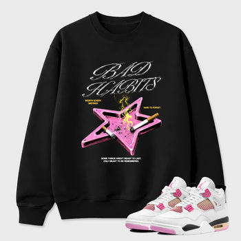 Bad Habits Graphic T-Shirt sneaker match tee designed for the Air Jordan 4 Comic, featuring coordinated color options for a perfect streetwear match. Black 1 shirt.