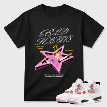 Bad Habits Graphic T-Shirt sneaker match tee designed for the Air Jordan 4 Comic, featuring coordinated color options for a perfect streetwear match. Black 1 shirt.