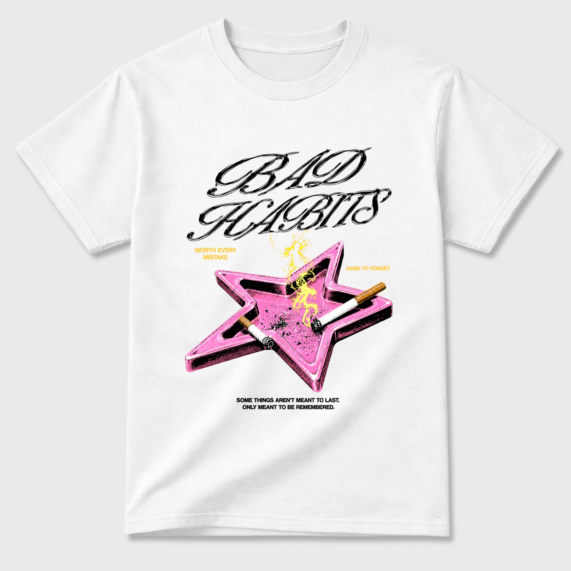 Bad Habits Graphic T-Shirt sneaker match tee designed for the Air Jordan 4 Comic, featuring coordinated color options for a perfect streetwear match. White 2 shirt.